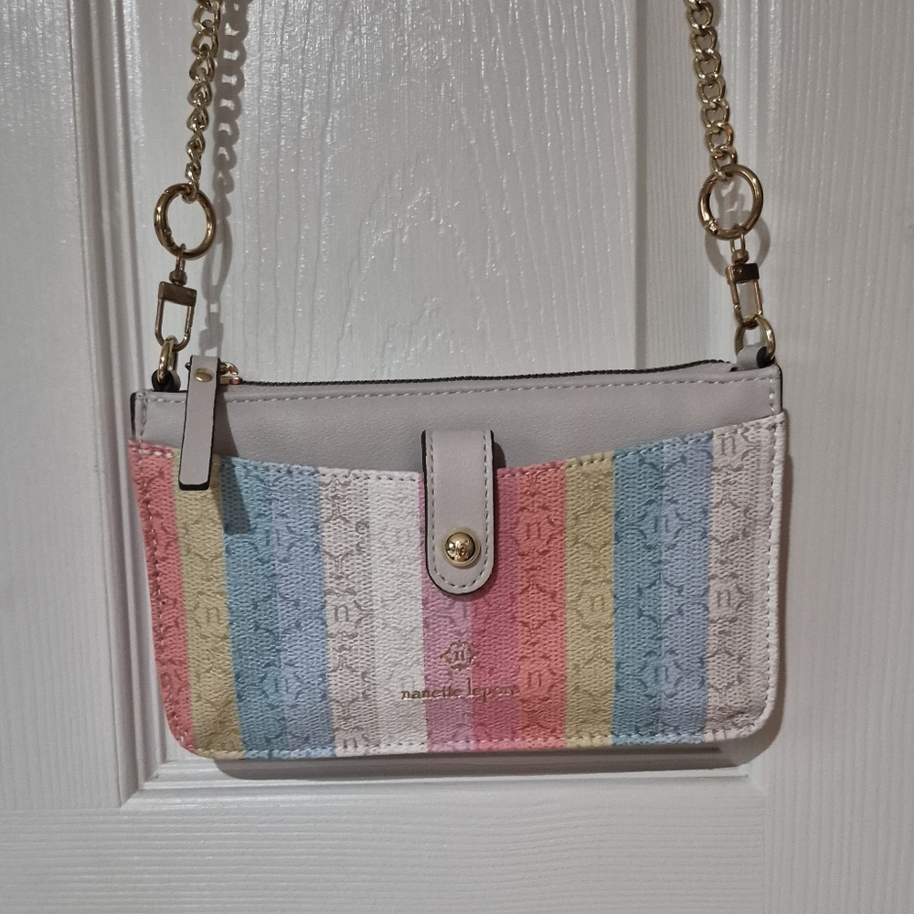 Nanette Lepore Pastel Rainbow Stripe Crossbody Mickey Bag EUC